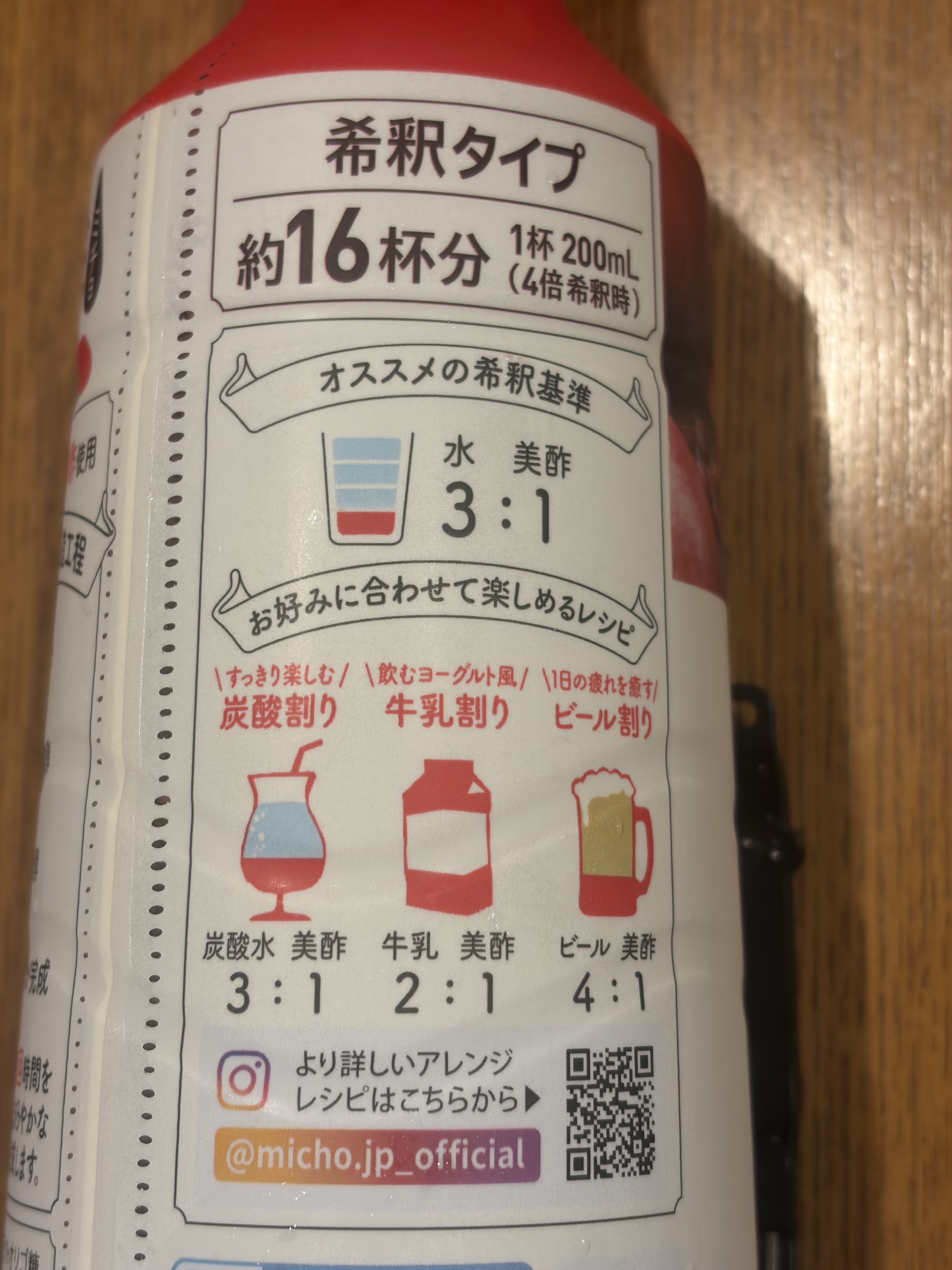 美酢のおすすめ希釈基準。水3：美酢1